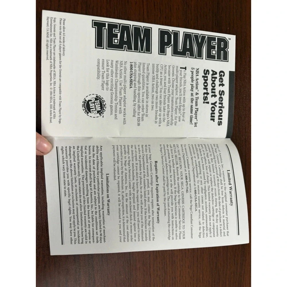 NBA Action '94 Instruction Manual ONLY Sega Genesis